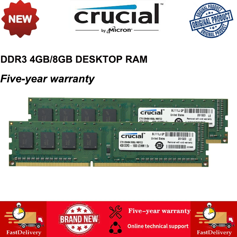 Mémoire RAM Crucial DDR3 4 Go Ou 8 Go - Fréquences 1066 à 1866 MHz, DIMM 240 Broches, Neuf Testé