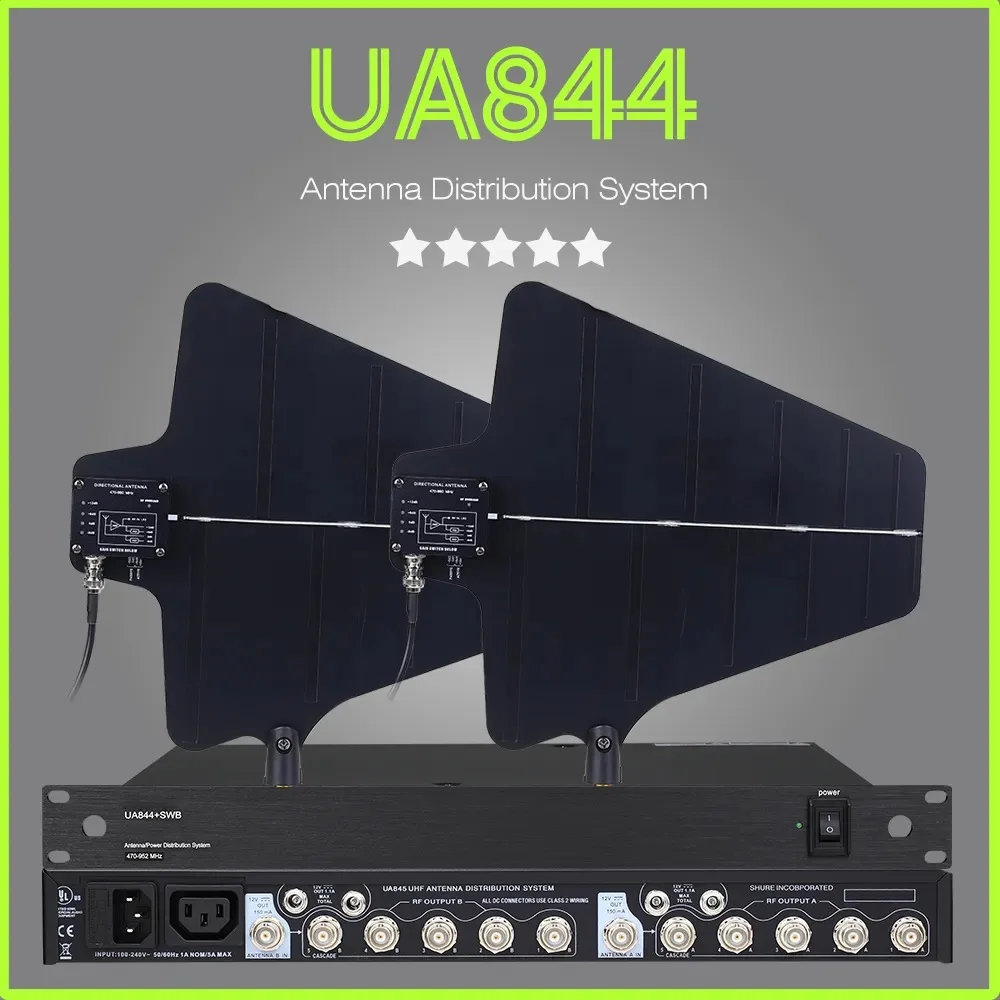 

UA844 UA844+/LC Antenna Amplifier 5 Channel Power Distributor System Super Wideband UHF 470-952MHz for Wireless Microphone