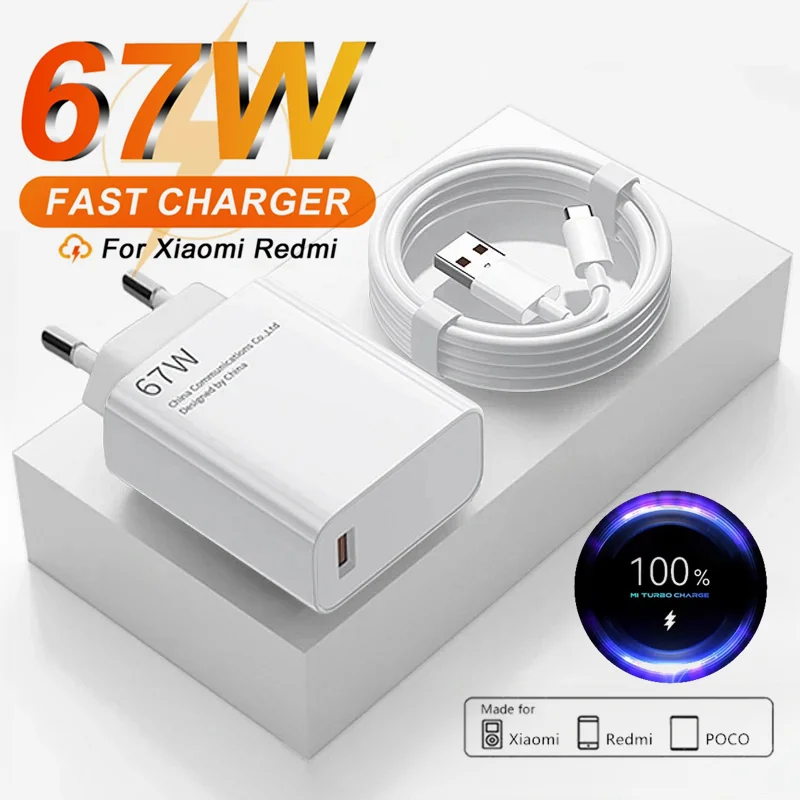 6A 67W EU Ultra Fast Wall Charger For Xiaomi 11 12 Lite 13T Redmi
