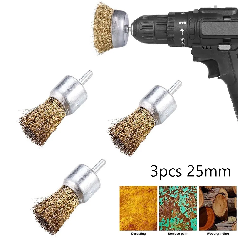 Useful Durable Hot Sale New Practical Brass Wire Brush End Wire Brushes For Drill Rust Removal Tool 3pcs 6mm Shank Crimp Cup Set