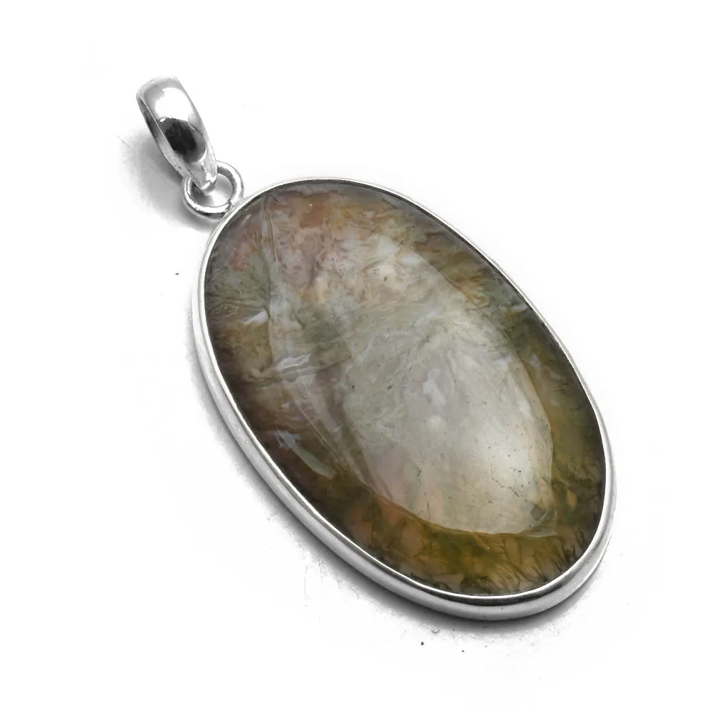 

Genuine Moss Agate Pendant 925 Sterling Silver, Women Jewelry Gift , 55 mm， AP9094