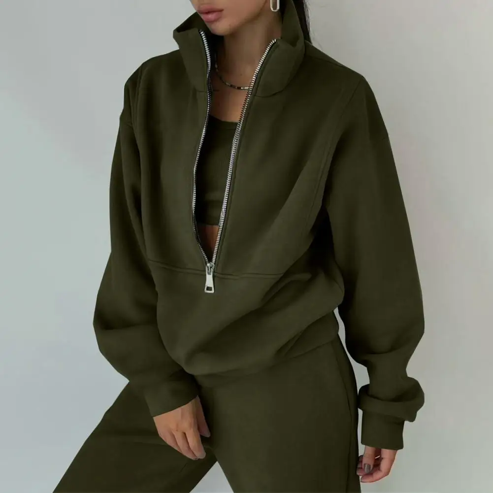 

Loose Tracksuit Running Suit 2 Piece Sports Sets Women Casual Long Sleeve Zip Hoodies+High Waist Sweatpants Jogger Pants Suits