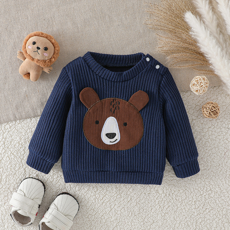 2024 Baby Boys Long Sleeve 3M-3Y Cute Cartoon Bear Sweater For Spring/ Fall Outwear  Clothing