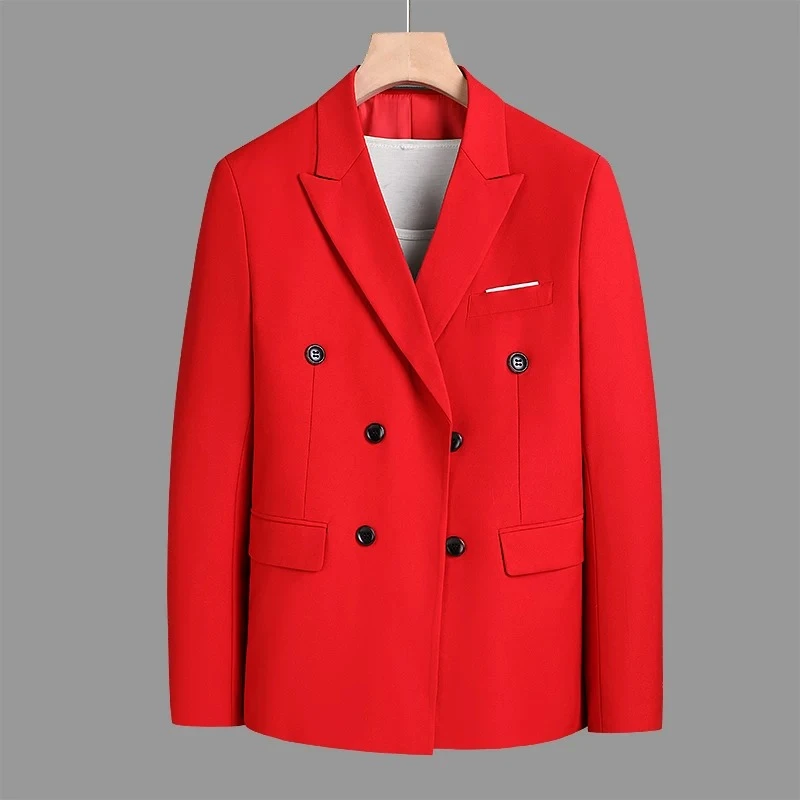 Herren Doppelreihiger Casual Blazer - Frühling und Herbst Hochwertiger Slim-Fit Business-Anzug mit Doppelschlitz Einteiliger Anzug