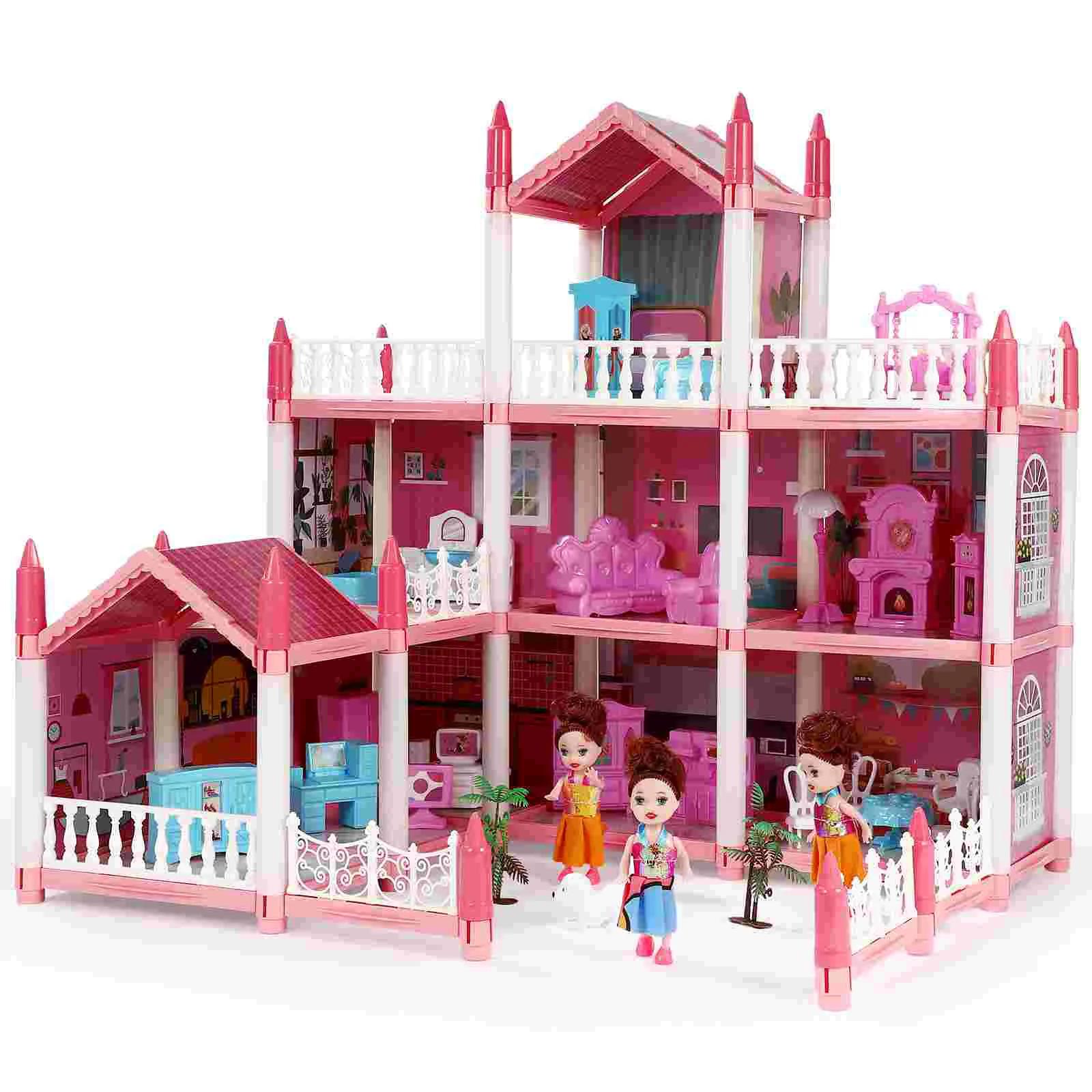 Girl Children's Play House Toy Girl's Imitation 9 Rooms Pink Princess Toys Pp With 3 Stories monorail stories pc