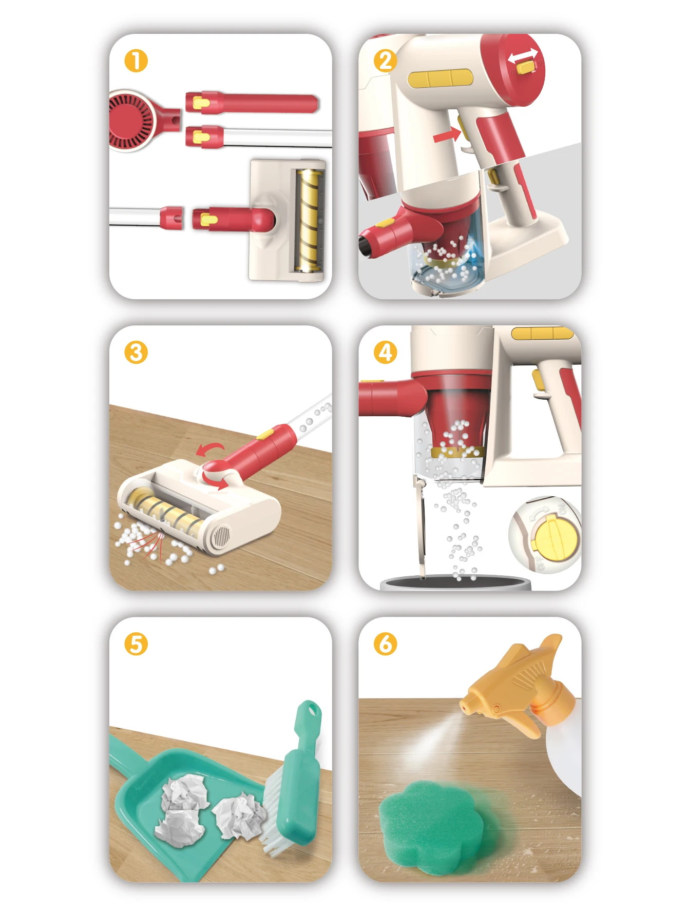 Vacuum cleaner, sanitary ware, playhouse, playset Suitable for children over 3 years old Pretend to sweep the floor clean 5