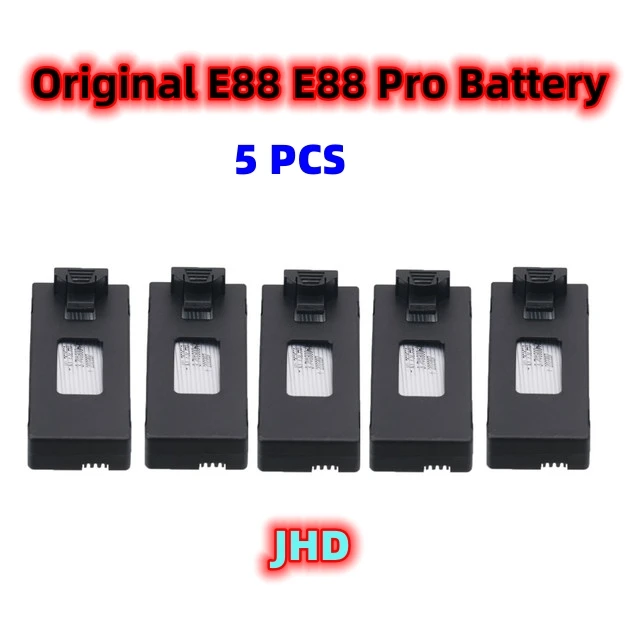 5 Pcs 3.7V 1800mAh Li-ion Drone Battery With Charging Cable - Replacement For E88, E88PRO, LsE525, E525 PRO RC Quadcopters