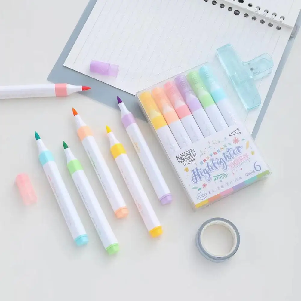 파스텔 컬러 마카롱 하이라이터 펜 마커 펜, 형광 귀여운 펜, 문구 용품, 학교 그림 하이라이터, 마크 D8O8