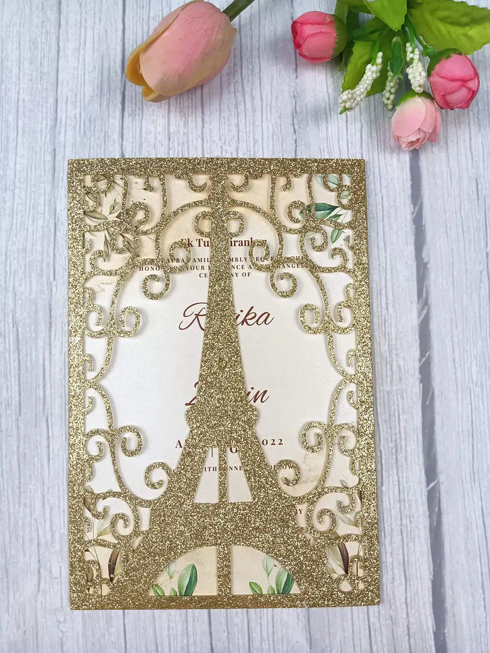 Tarjeta de invitación de boda de la Torre Eiffel cortada con láser, azul  marino, piezas, cumpleaños, quinceañera, invitaciones de fiesta de  compromiso nupcial, 1 unidad - AliExpress, image size:1000x1333