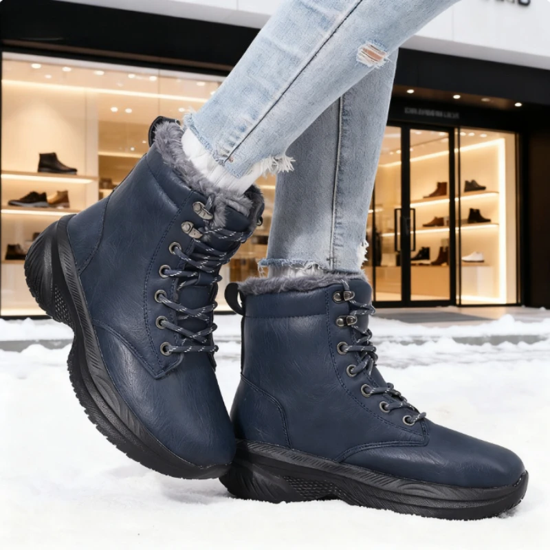 Winter Wide Toe Shoes for Women Causal Classic Plush Keep Warm Snow Boots 2025 New Waterproof Outdoor Non-Slip Lace-Up Sneakers