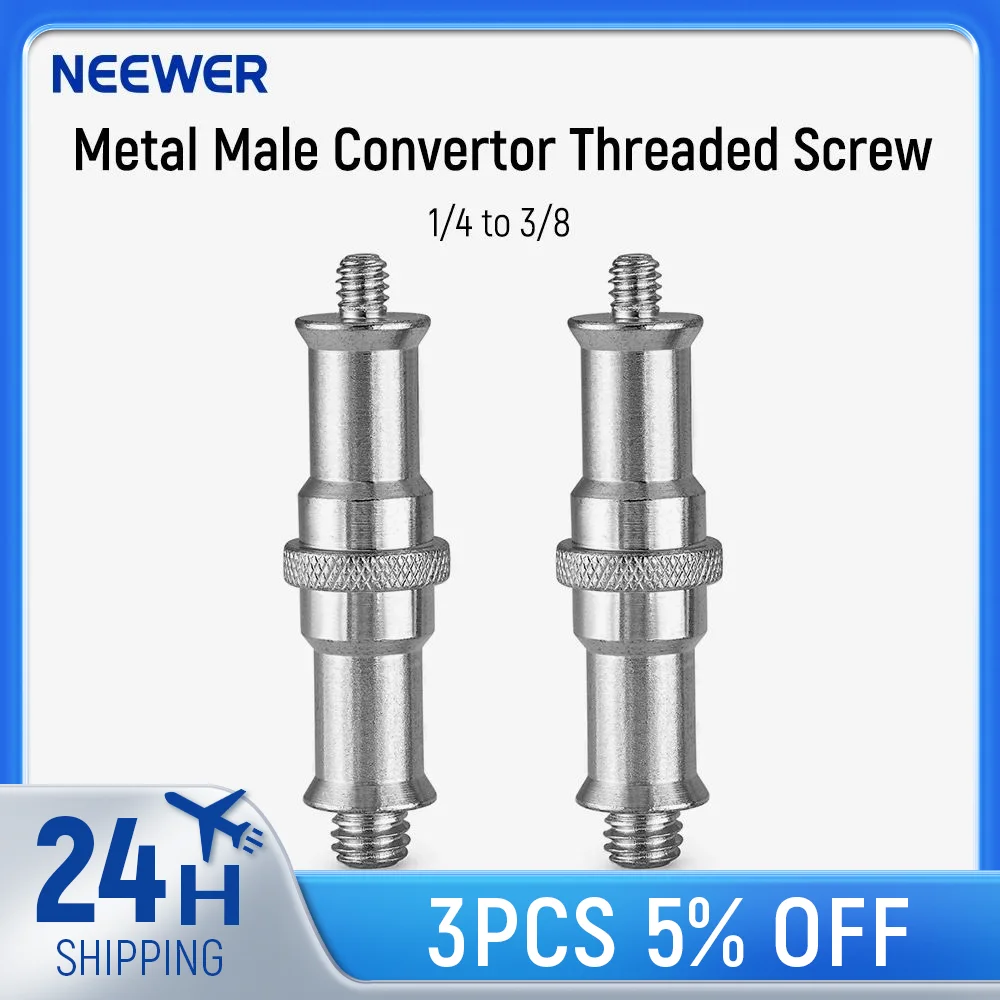 

Neewer 2/3 Pieces Standard 1/4 to 3/8 Metal Male Convertor Threaded Screw Adapter Spigot Stud for Studio Light Stand
