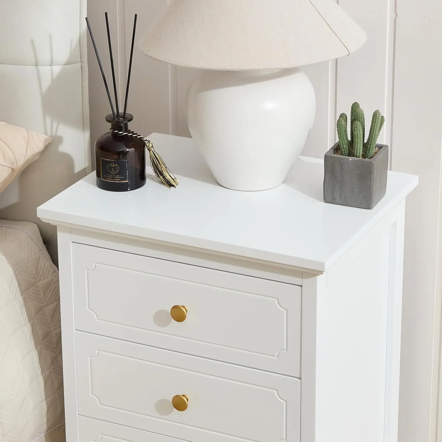 3 Drawer Nightstand White Side Table 19" Bedroom Night Stands End Table for Living Room Bedroom with Storage 1 Set