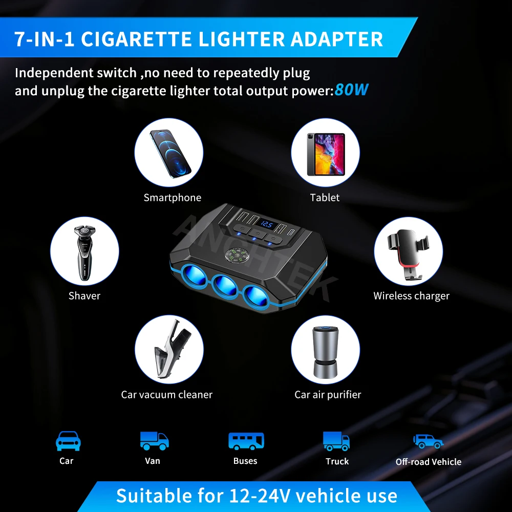 Anchtek 120W ڵ ð   USB   й ٱ  Ʈ LED а ڵ ׼