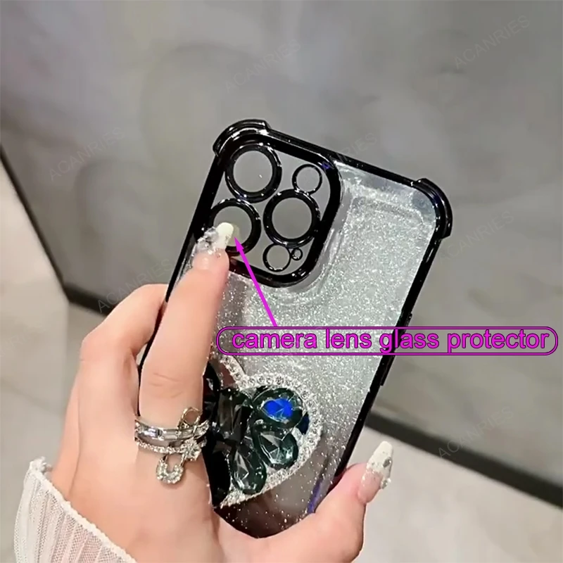 Glitter Diamond Heart Stand Anti-Shock Plating Phone Case