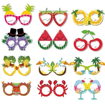하와이 알로하 테마 코코넛 나무 게 과일 종이 안경 마스크, 열대 알로하 하와이 여름 생일 파티 장식, 아이 선물, 12 개