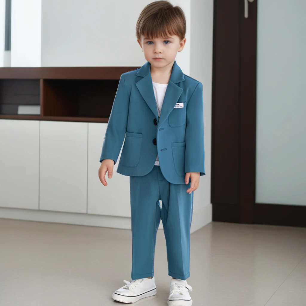 Uniforme scolastica per ragazzi blazer Casual gialli pantaloni due pezzi fiore bambino Costume da sposa bello Host Performance Outfits - immagine 2