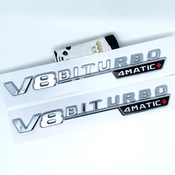 Premium V8 Biturbo 4matic+ Emblem for Car Side, Trunk & Rear - Sleek Logo Sticker (Silver)