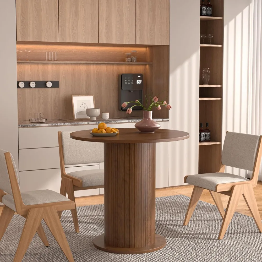 31.5 inch Round Dining Table for 2, Modern Farmhouse Kitchen Table, Small Circle Dining Tables with Wood Strip Base for Kitchen 3