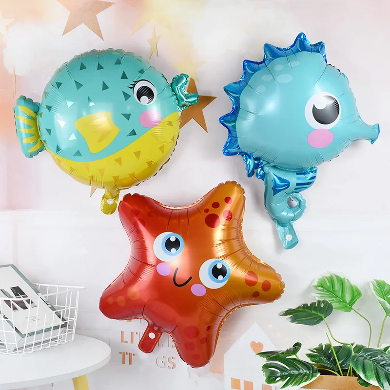 바다 세계 동물 호일 풍선, 게 해마 문어 풍선, 바다 테마, 생일 파티 장식, 베이비 샤워, 5 개