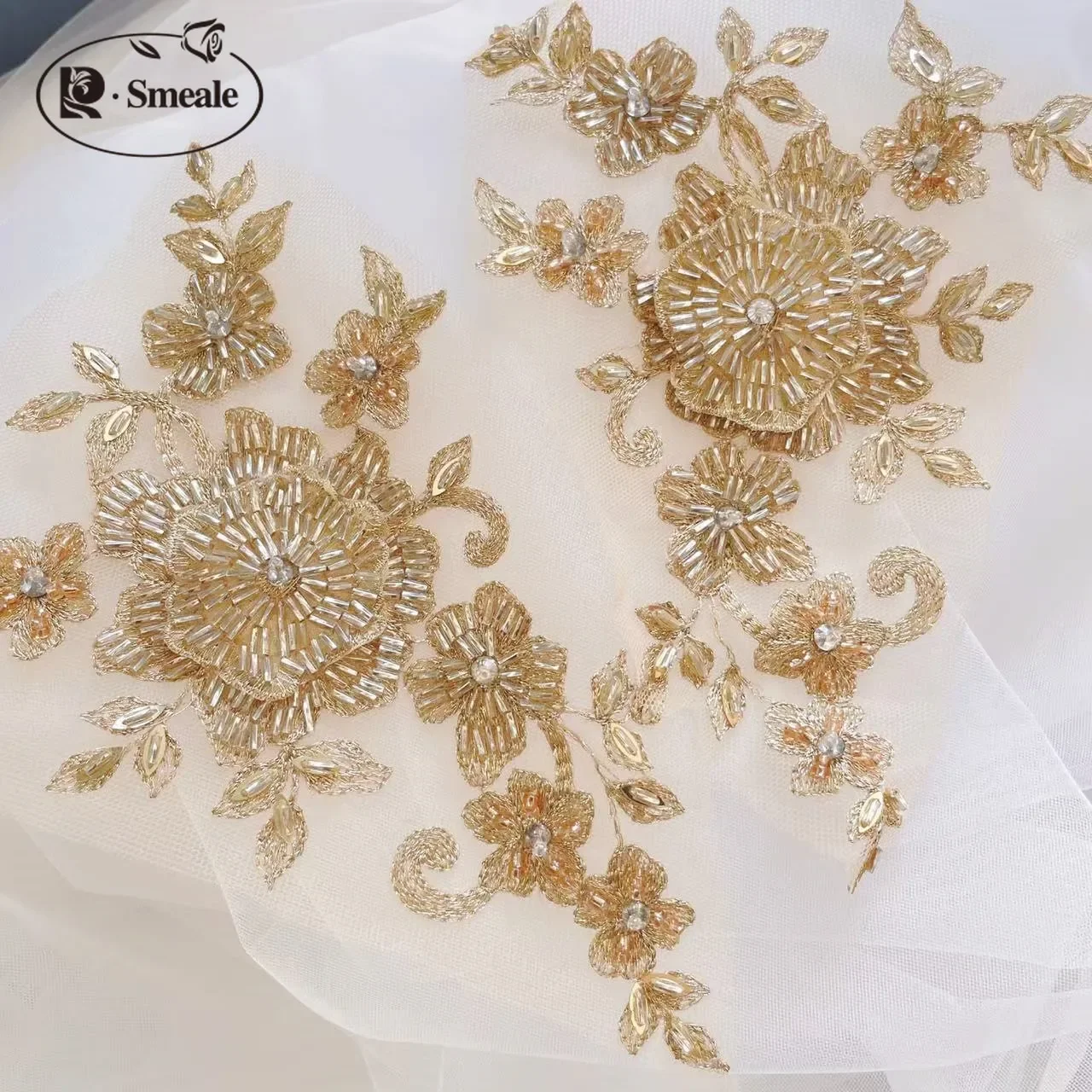 2 Paar Röhrenperlen für selbstgemachte Spiegelblumen, Hochzeitskleid-Accessoires, Spitzenstickerei, Ausbesserungskleidung, Kinderkleidungsblumen