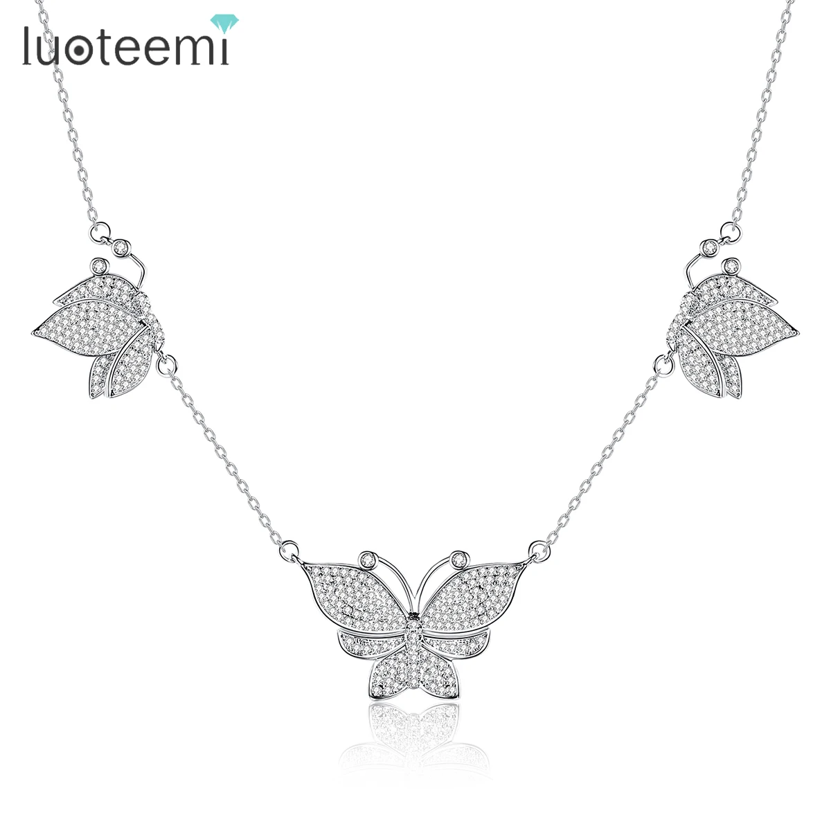 LUOTEEMI Butterfly Cubic Zirconia Necklace Luxury Delicate CZ Bridal Wedding Jewelry Anniversary Gift For Women High Quality