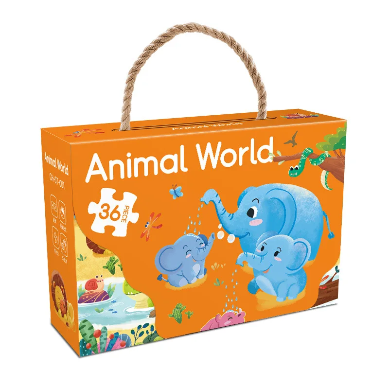 36pcs Carrying Jigsaw Puzzle Children Paper Large Pieces Puzzle Enlightenment Gift 3-6 Years Old Baby Toys Toddler Puzzle 6