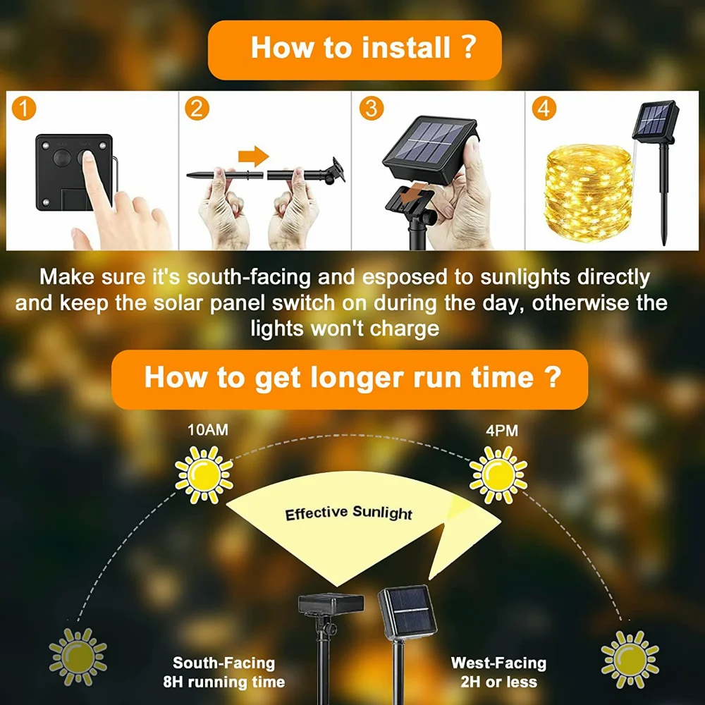 Solar LED Fairy Lights 300LED Solar String Lights Outdoor Waterproof 8 Modes Copper Wire Twinkle Light 2 Pack