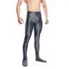 Sexy Men Oil Glossy Shiny Tights Pencil Pants Sheer See Through Unisex Elastic Yoga Leggings Stain Smooth Full Pants Candy Color