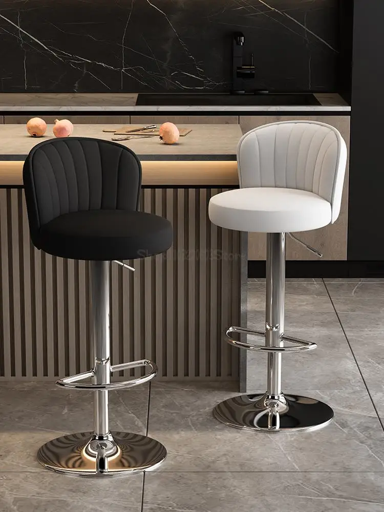 Bar Chair High Stool Household Rotating Lifting Backrest Stool Cashier High Chair Front Desk Commercial Round Swivel