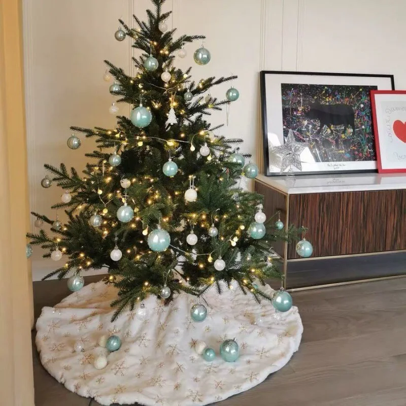 

78/90/122cm Christmas Tree Skirt Faux Fur Carpet Snowflake White Plush Mat For Home Xmas Tree New Year Decor Noel Apron Ornament