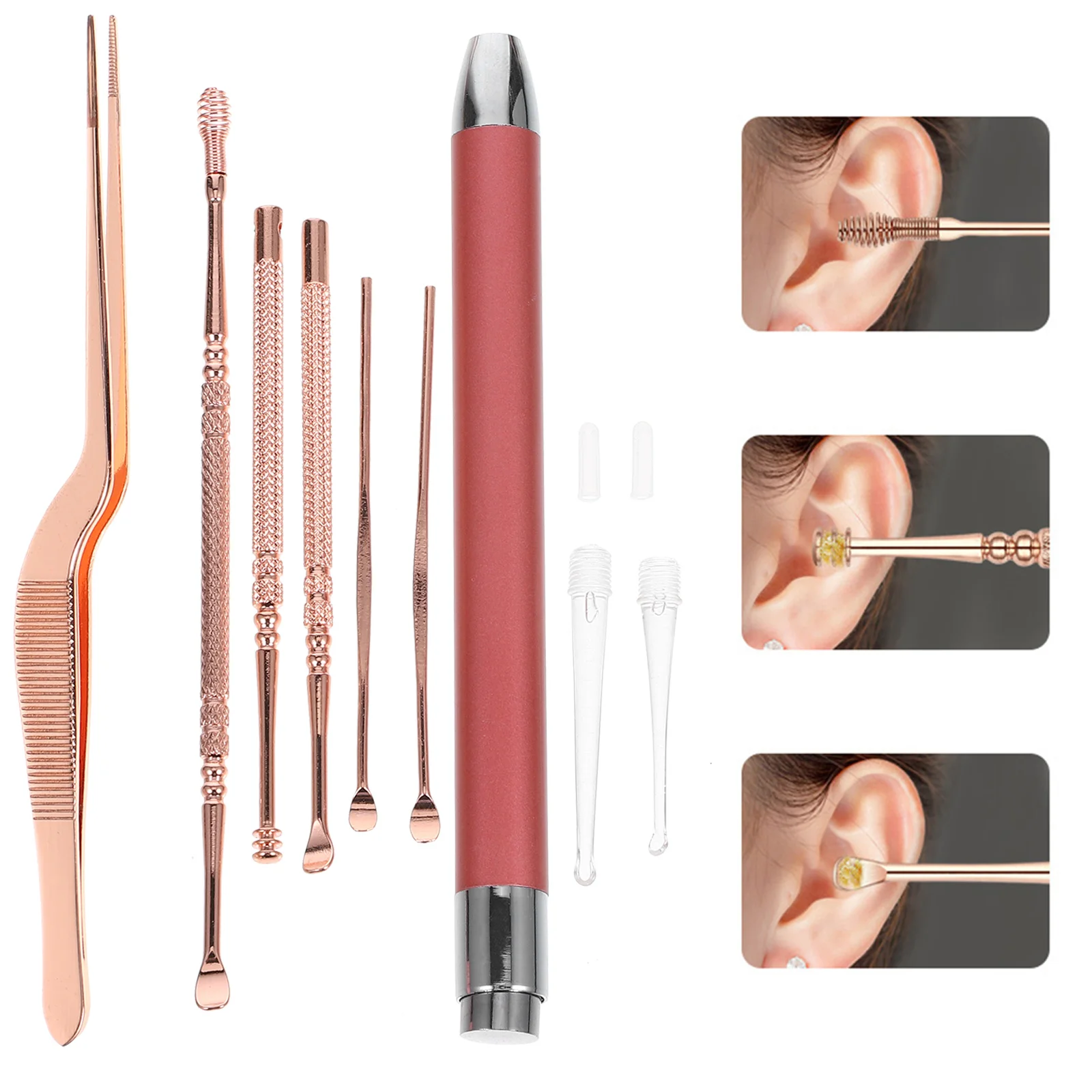 7Pc LED Ear Cleaner Curette Earwax Removal Set for Ear without 5