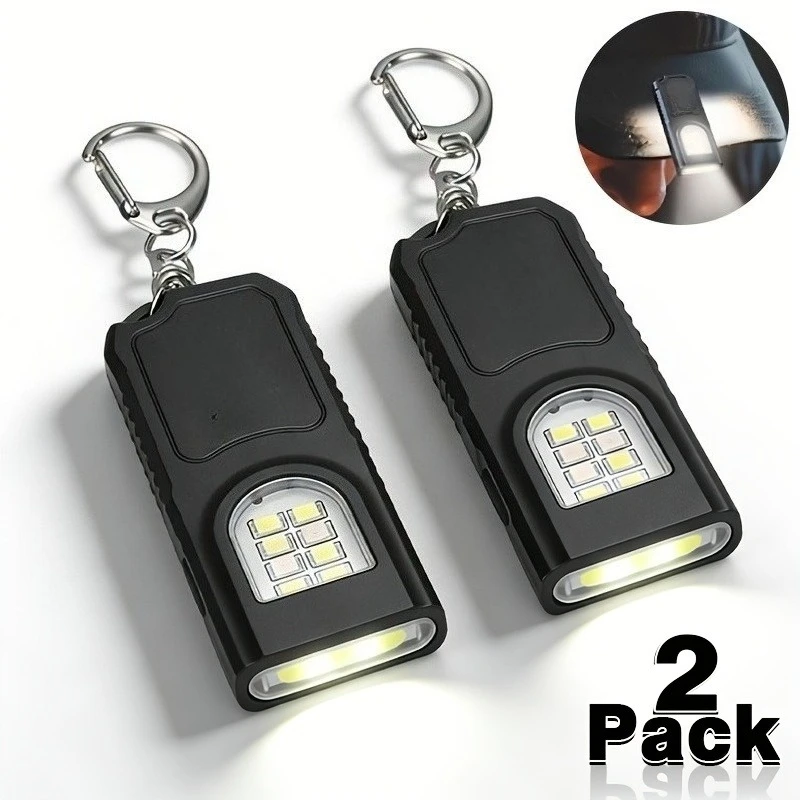 2 Stück Mini-LED-Schlüsselanhänger-Taschenlampen, multifunktional, über USB wiederaufladbar, Handtaschenlampe, Clip-Design, Outdoor-Lampe, Schlüsselanhänger
