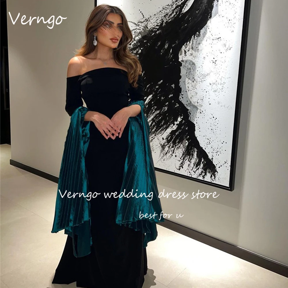 

Verngo 2023 Saudi Arabic Mermaid Prom Dresses Off the Shoulder Long Sleeves Pleats Evening Gowns Formal Party Occasion Dress