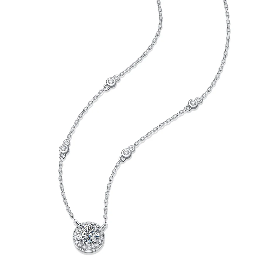 1 Carat Moissanite 925 Sterling Silver Pendant Necklace Women's Jewelry
