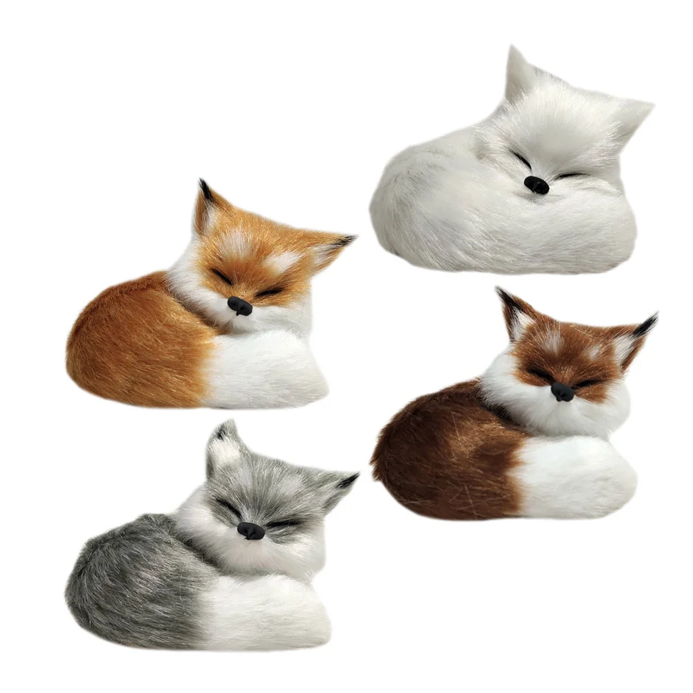 4Pcs Simulation Furs Squatting Model Animals Action Figures Home Decorationsation Static Figures