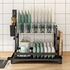 2-tier Kitchen Drain Rack Dish Storage Rack Kitchen Dish Drying Rack with Drain Tray Countertop Tableware Storage Drain Board 2