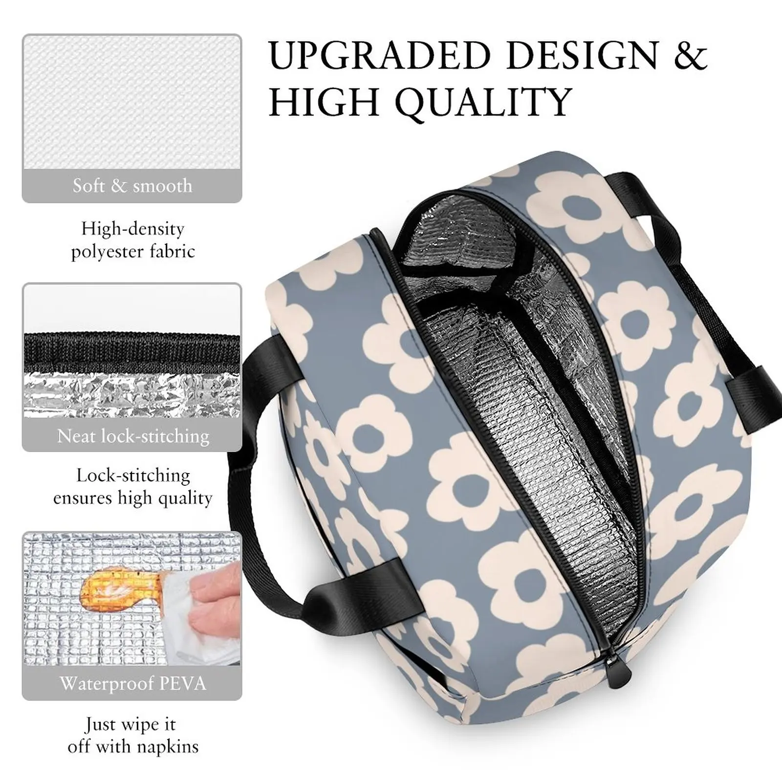 Custom Pattern Tote Lunch Bags for Women Beautiful Flowers  Print Portable Meal Bag Picnic Travel Breakfast Box Office School