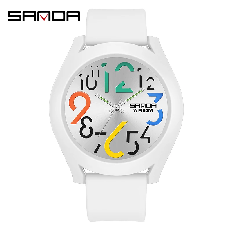 

SANDA New Men Watch Silicone Strap Waterproof Watch Creative Simple Girls 'Watch 2023 New Fashion White Casual Quartz Clock 9021