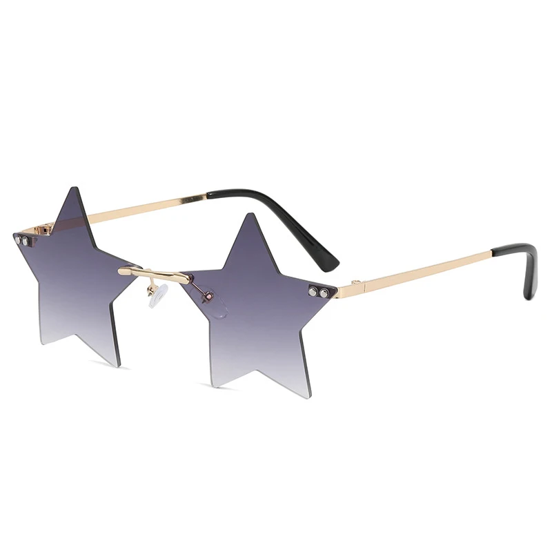 

New women's rimless sunglasses pentagram personality dazzle colour ocean piece sunglasses summer trend glasses