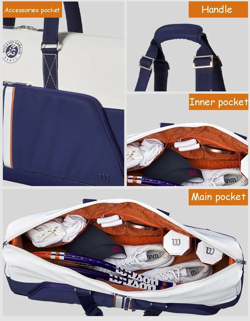 Wilson 2023 Navy 4-6pcs Tennis Racket Bag Super Tour Nylon Large Tennis Bag for 5 Racquets With Two Compartment 6