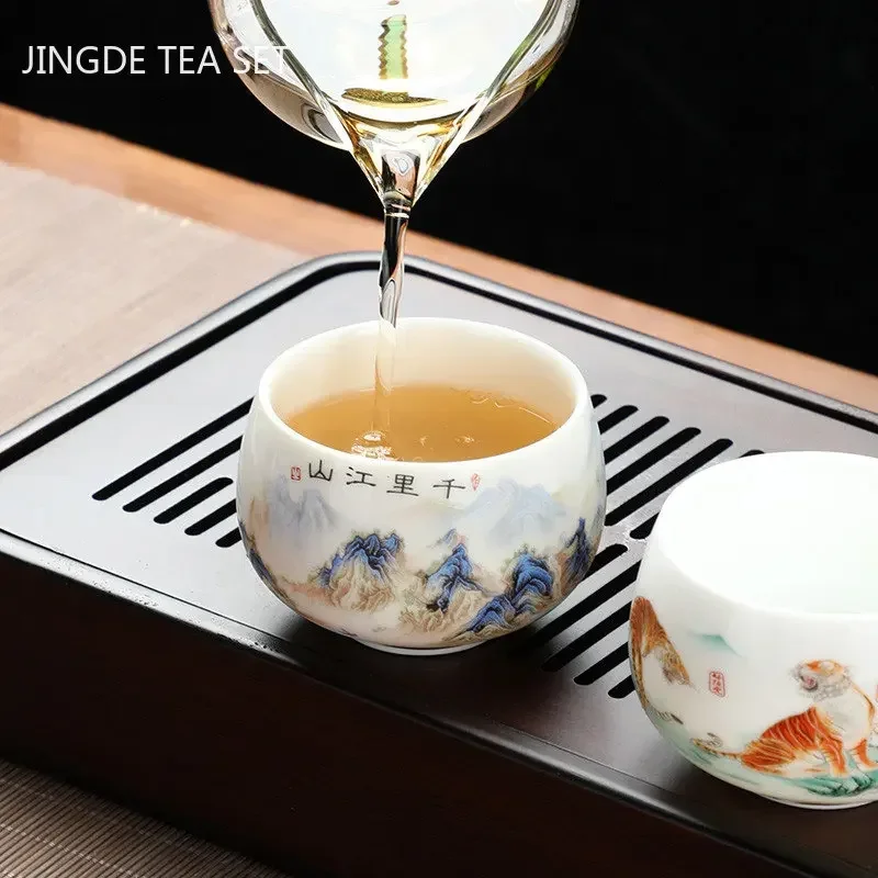 Tea cup Exquisite Lamb Fat Jade White Porcelain Handmade Portable Ceramic Tea Set Personal Master Cup