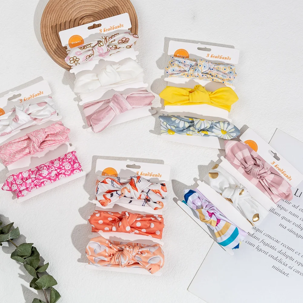 

3 шт./партия, Детские хлопковые повязки на голову с бантом, милые эластичные повязки на голову с кроличьими ушками для маленьких принцесс, повязка на голову с узлом для маленьких девочек, детский головной убор с принтом
