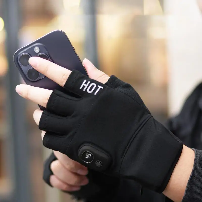 Heated Fingerless Gloves Heated Motorcycle Fingerless Gloves Electric Heating Mittens Winter Hand Warmer for Work Study Sports 4