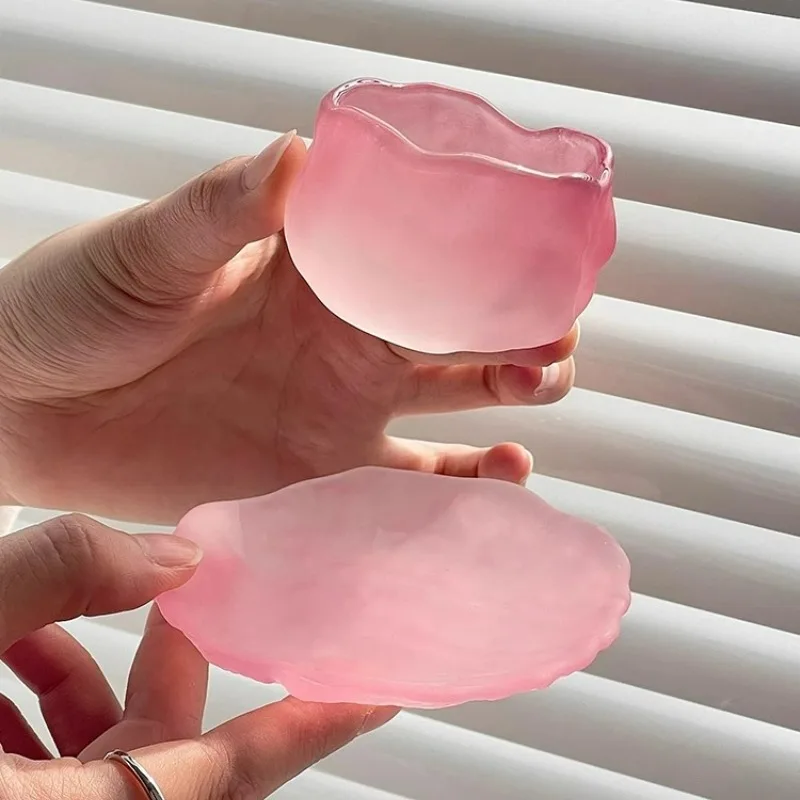 Pink Tea Cup Japanese Style Irregular Sake Cups High-value Glasses Cup Small Tea Cups Creative Shot Glasses Set Kitchen Tool