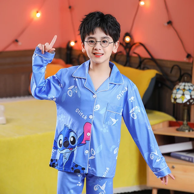 Lilo & de pijama para niños, camisón de manga larga con solapa de dibujos animados, de para bebés - AliExpress