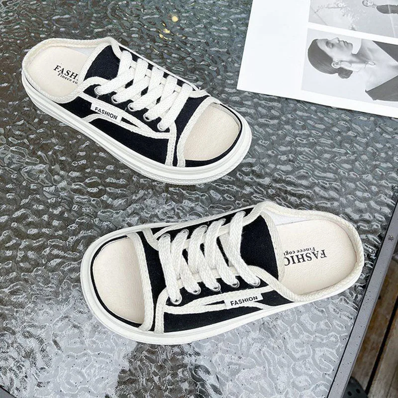 Thick-Soled Canvas Wearing Muffin Women'S Sandals And Slippers.