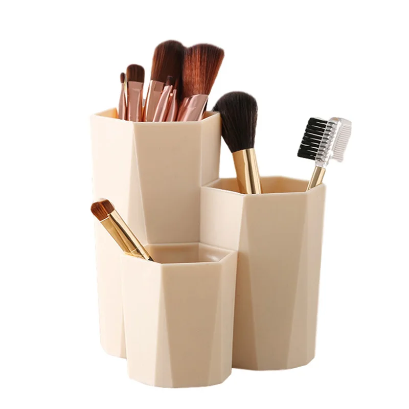 3 Lattices Makeup Brush Storage Box Desktop Organizer Dressing Table Bathroom Storage Eyebrow Pencil Makeup Organizer Holder 2