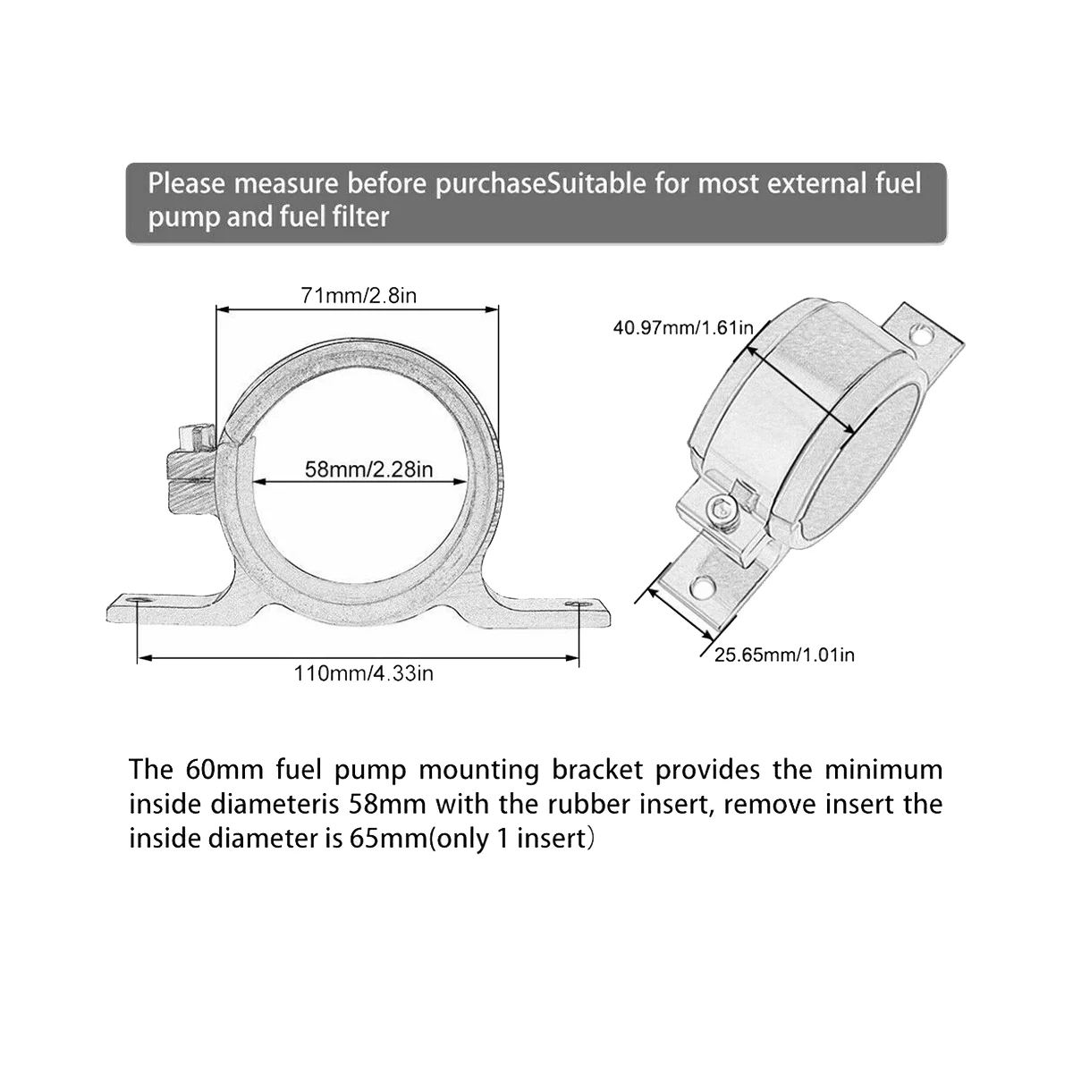 연료 펌프 단일 마운트 브래킷 연료 필터 외부 브래킷 클램프 크래들, 레드 60mm, 044 BOSCH 380LPH 300LPH 용, 2 개