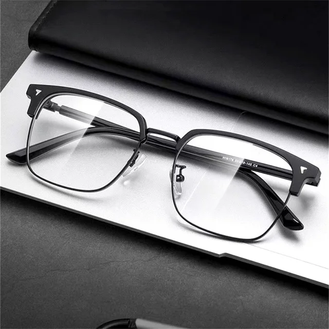Lunettes anti-lumière bleue semi-cerclées pour hommes et femmes, lunettes transparentes pour ordinateur, filtre à rayons carrés classiques, monture de lunettes interdite 1