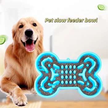 Pet Slow Food Bowl Silicone Bone Shaped Anti-Skid Dog Bowl Cats Feeding Bowls Leakproof Food Feeder Training Dog Slow Food Pet